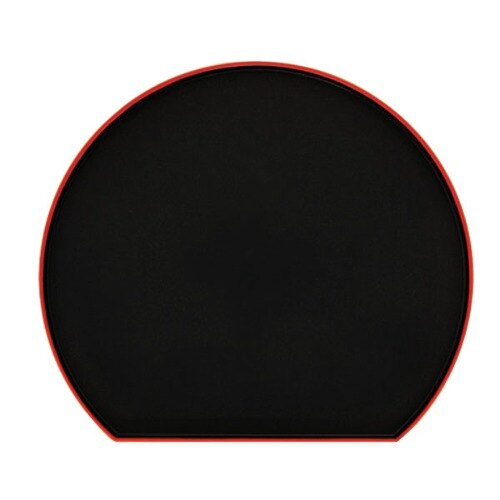 A black half-moon tray with a red border.