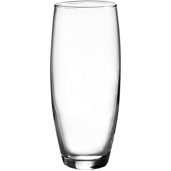 An Arcoroc stemless flute wine glass with a white background.