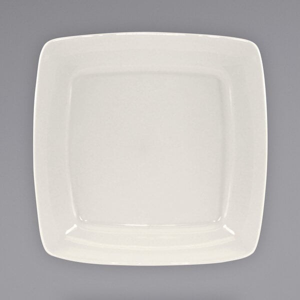 A white square International Tableware stoneware plate with a square rim.