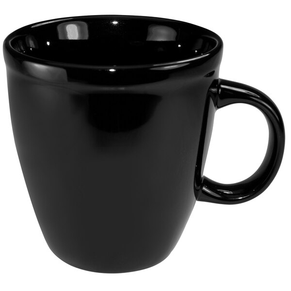 A black International Tableware Cancun mocha mug with a handle.