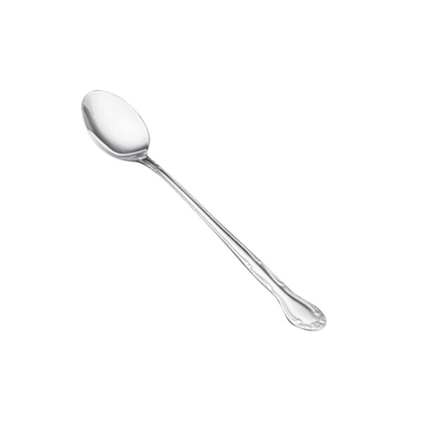 A close-up of a Vollrath stainless steel spoon with a silver handle.
