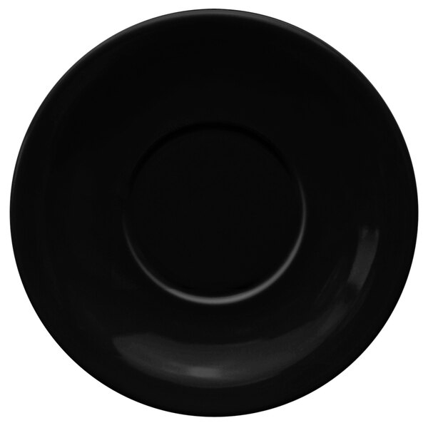 A black plate with a round center.