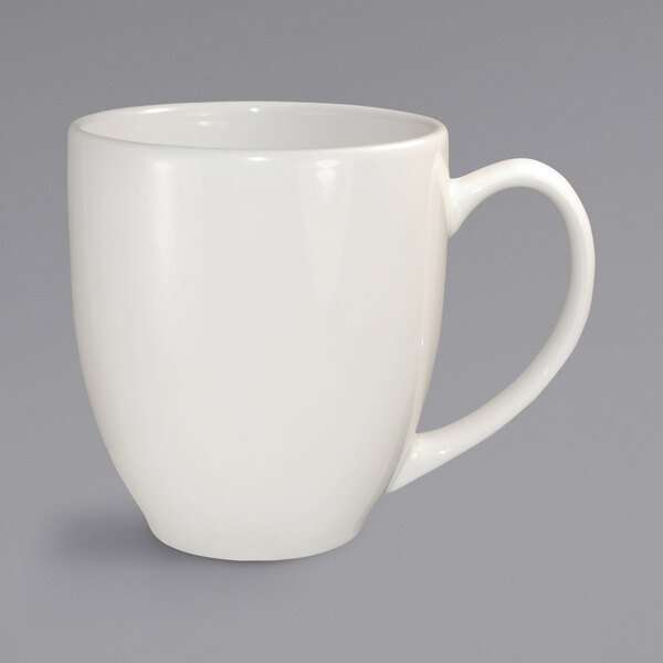 A white International Tableware stoneware bistro cup with a handle.