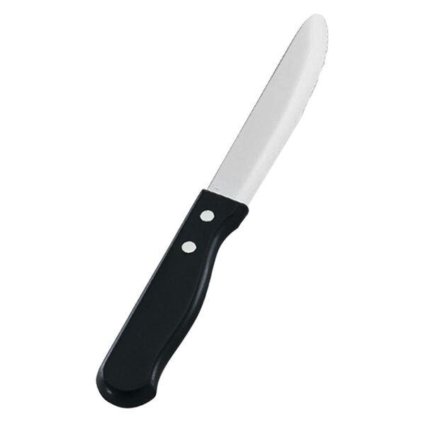 A Vollrath steak knife with a black handle.