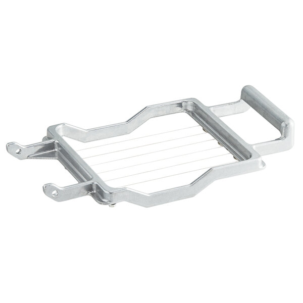 A metal tray with a metal wire and a handle.