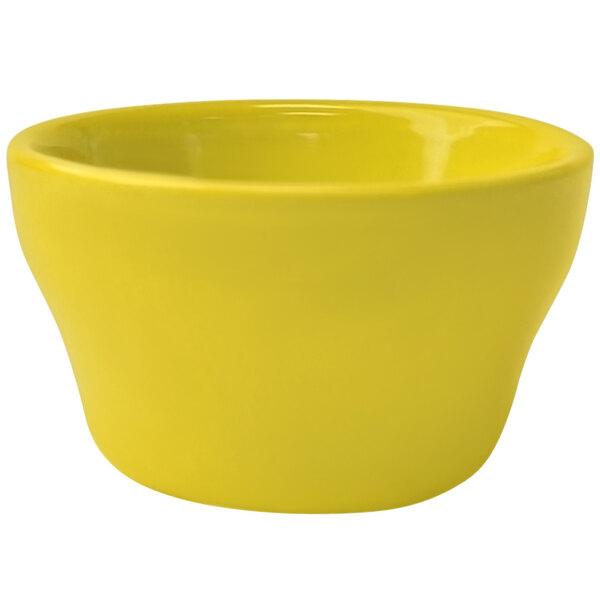 A close up of a yellow International Tableware Cancun stoneware bowl.