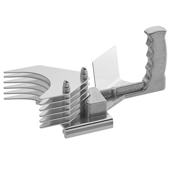A white metal Garde extra large tomato slicer pusher head with a curved edge.