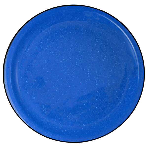 An International Tableware Campfire ocean blue stoneware plate with a black rim.