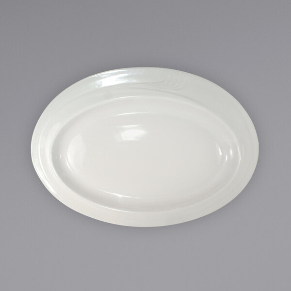 An ivory oval platter with a rim.