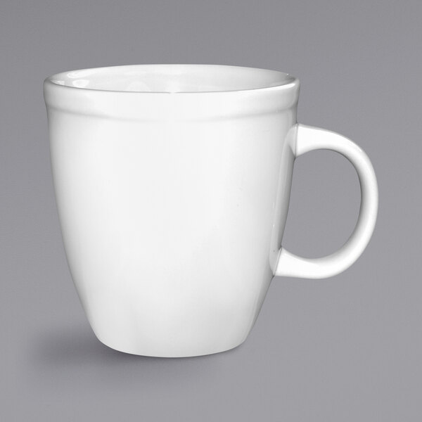An International Tableware European White stoneware mocha mug with a handle.
