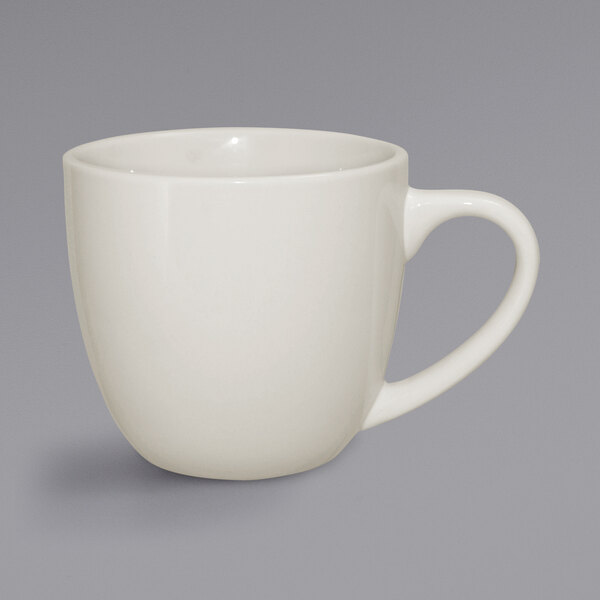 A white International Tableware Roma cappuccino mug with a handle.