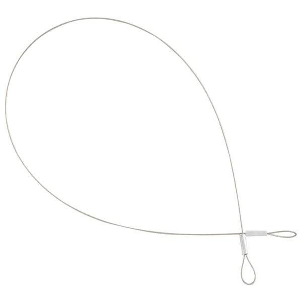 A silver wire with a metal loop.