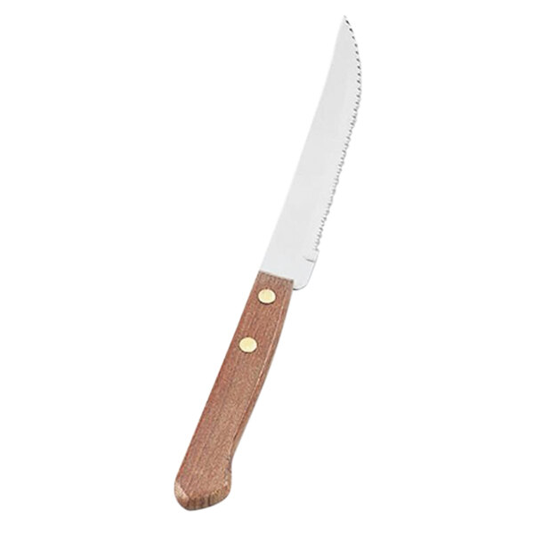 A Vollrath stainless steel steak knife with a wooden handle.