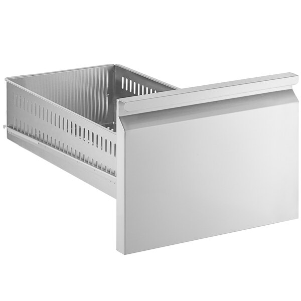 An Avantco stainless steel drawer with a handle.