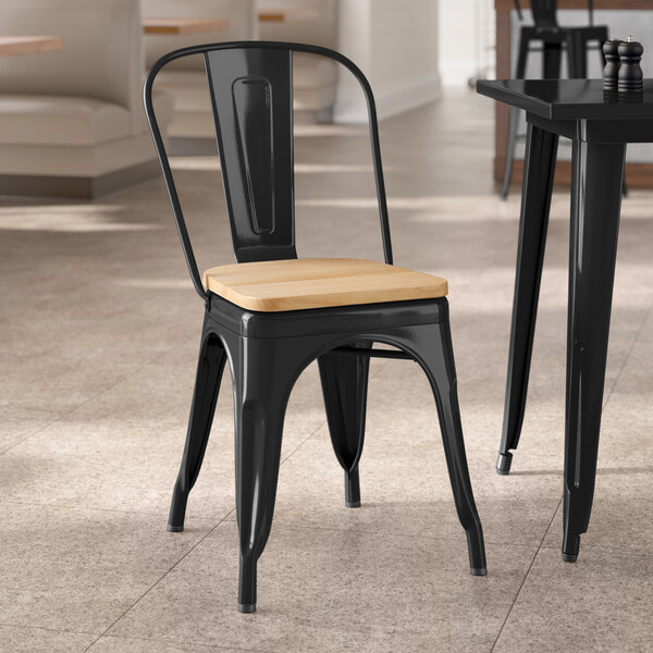 Lancaster Table & Seating Alloy Series Black Indoor Cafe Chair with Natural Wood Seat