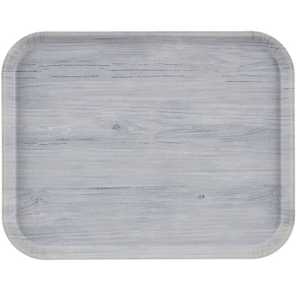 A white rectangular tray with a wood grain pattern.