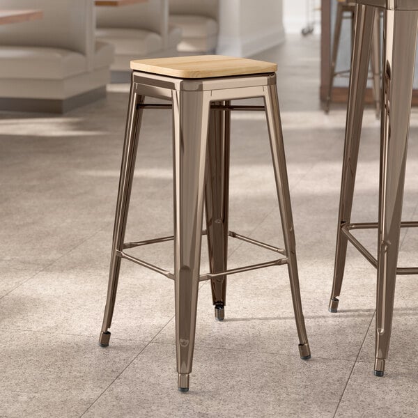 Lancaster Table & Seating Alloy Series Copper Indoor Backless Barstool with Natural Wood Seat