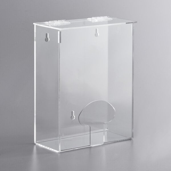 An AmerCare Royal medium hairnet dispenser in a clear plastic box with a lid and a hole in it.