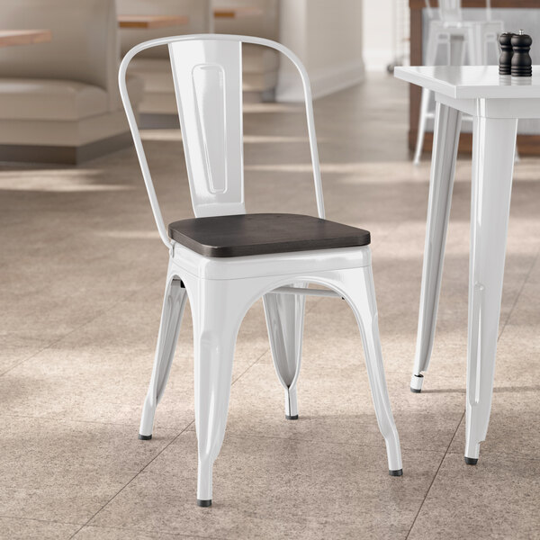 Lancaster Table & Seating Alloy Series White Indoor Cafe Chair with Black Wood Seat