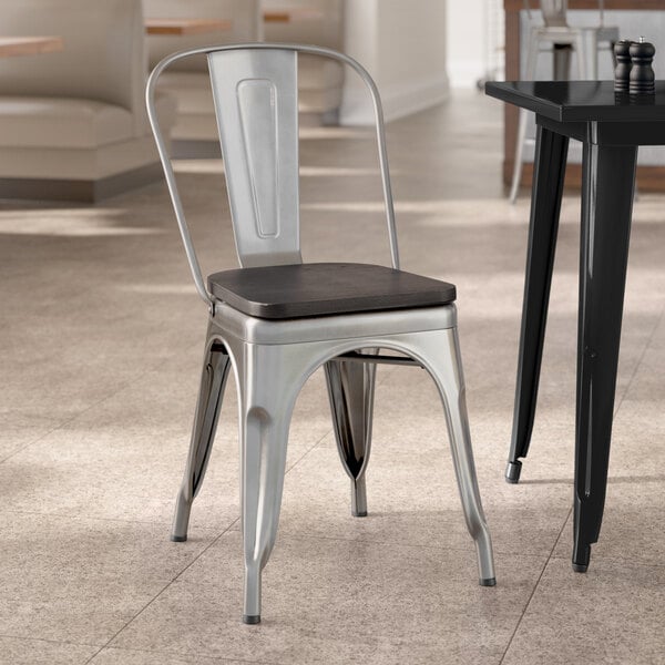 Lancaster Table & Seating Alloy Series Clear Coat Indoor Cafe Chair with Black Wood Seat