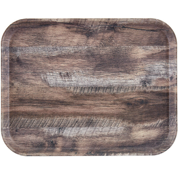 A rectangular Cambro EpicTread tray with a dark oak wood finish.