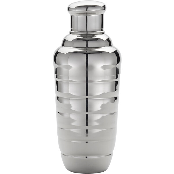An American Metalcraft stainless steel beehive shaker with a lid.