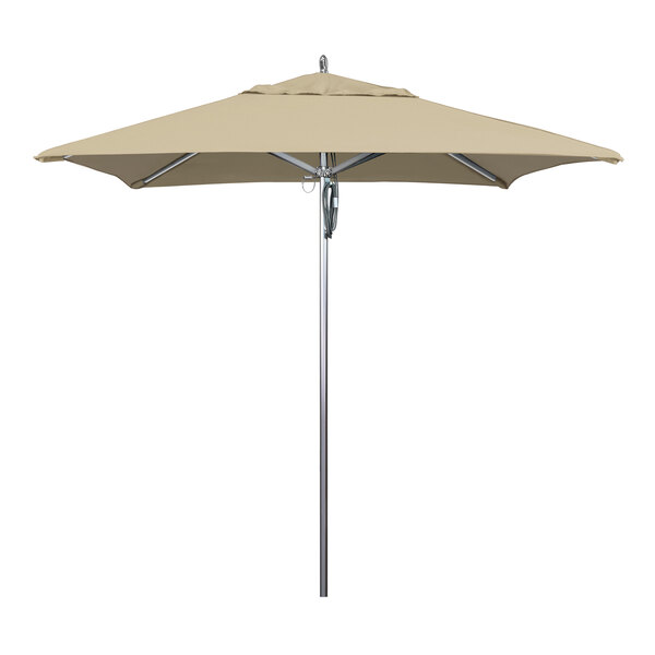 A California Umbrella with Sunbrella Antique Beige fabric on an aluminum pole.