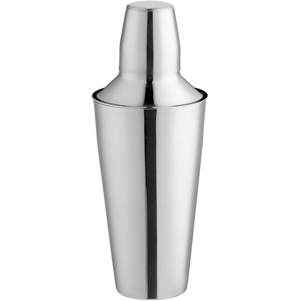 An American Metalcraft stainless steel cocktail shaker with a lid.