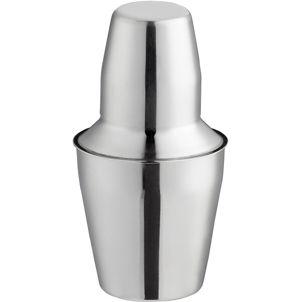 An American Metalcraft stainless steel cocktail shaker with a lid.