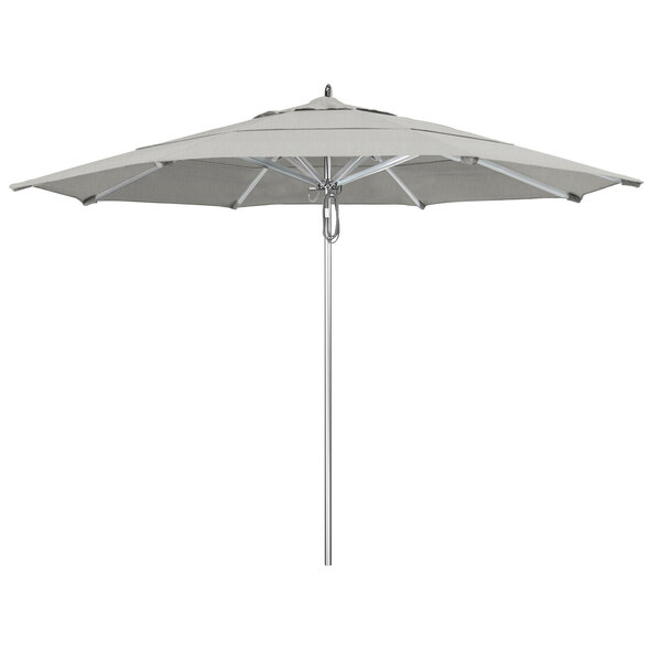 A grey California Umbrella with a Sunbrella Granite canopy and aluminum pole.