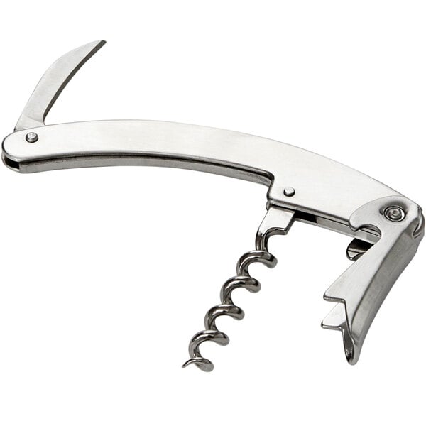 An American Metalcraft stainless steel waiter's corkscrew with a handle.