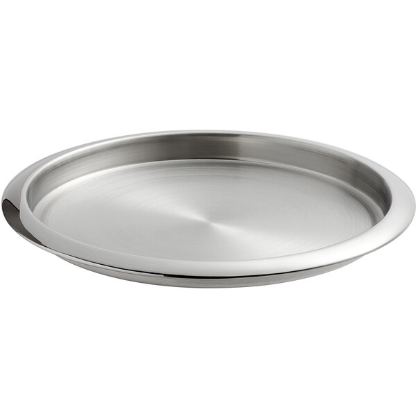 An American Metalcraft stainless steel round bar tray with a circular rim.