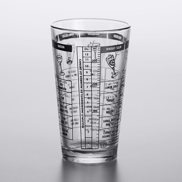 An American Metalcraft pint glass with a diagram on it.