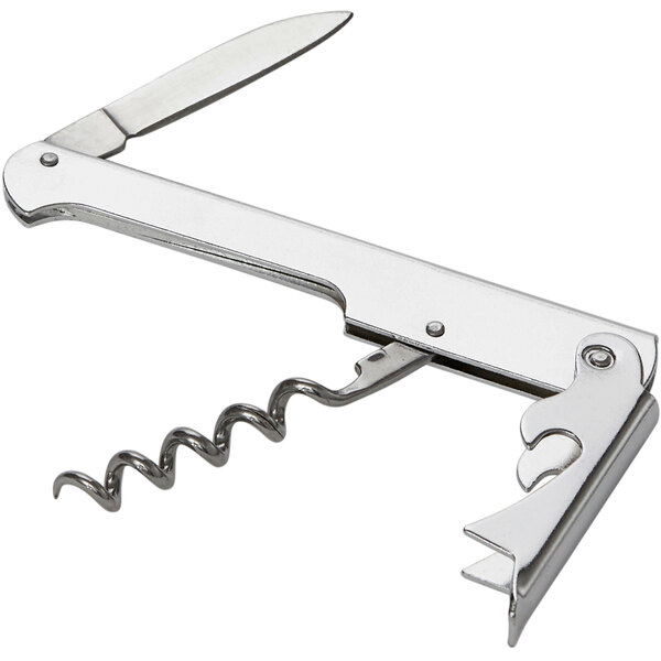 An American Metalcraft stainless steel waiter's corkscrew with a straight knife.