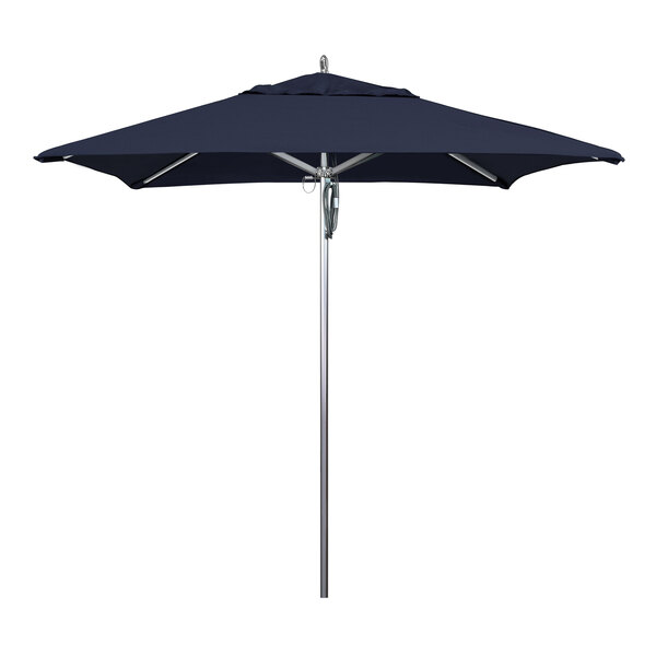 A California Umbrella navy blue square umbrella with a Sunbrella canopy on a white background.
