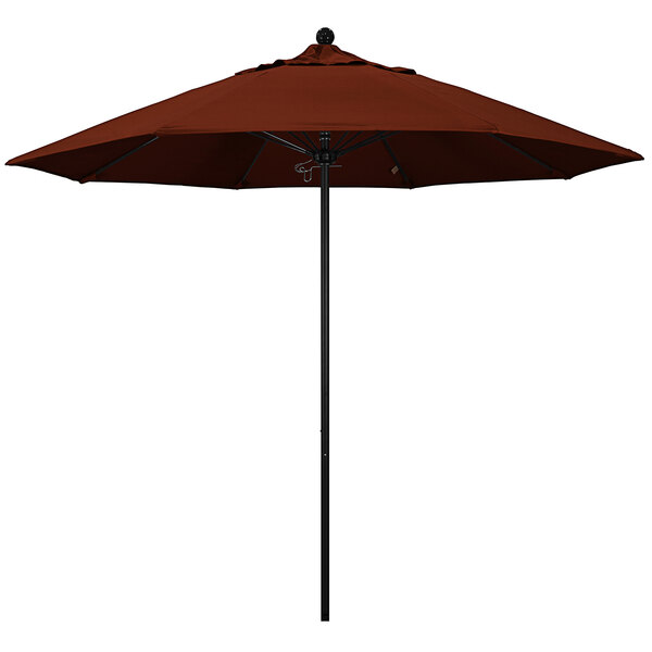 A California Umbrella ALTO with a brown Pacifica canopy on a black pole.