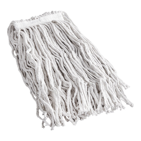 A Carlisle #16 natural cotton wet mop head with white packaging.