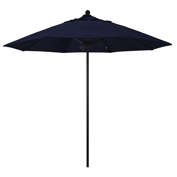 A black California Umbrella with a navy blue Pacifica canopy on a white background.