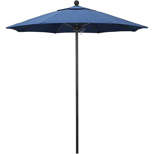 A frost blue California Umbrella with a black aluminum pole.