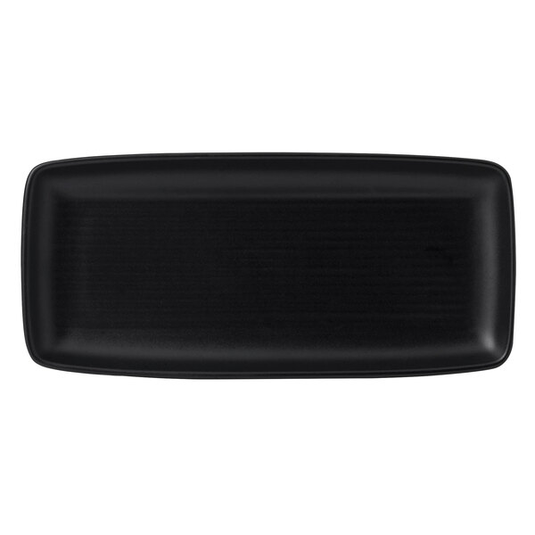 A black rectangular Dudson Evo stoneware platter.