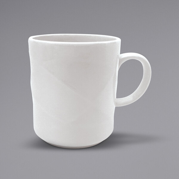 A Sant'Andrea Pensato bright white porcelain mug with a handle.