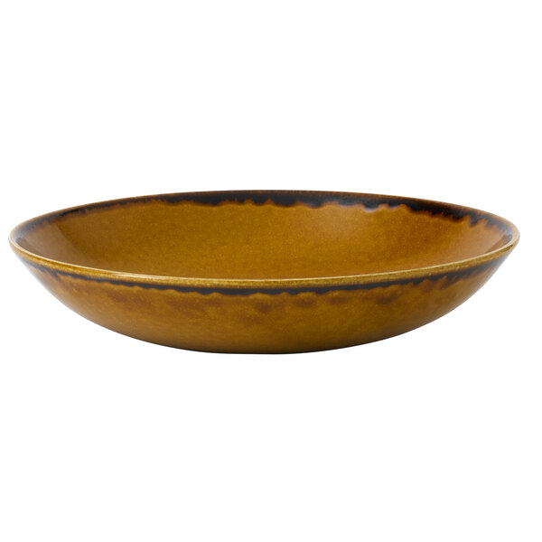 A Dudson Harvest brown china bowl with black edges.