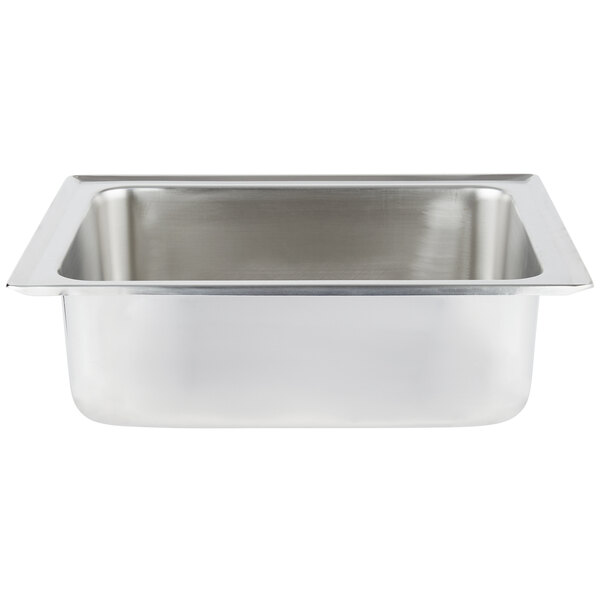 A stainless steel water pan for a chafer with a square bottom.