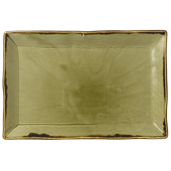 A rectangular green china platter.