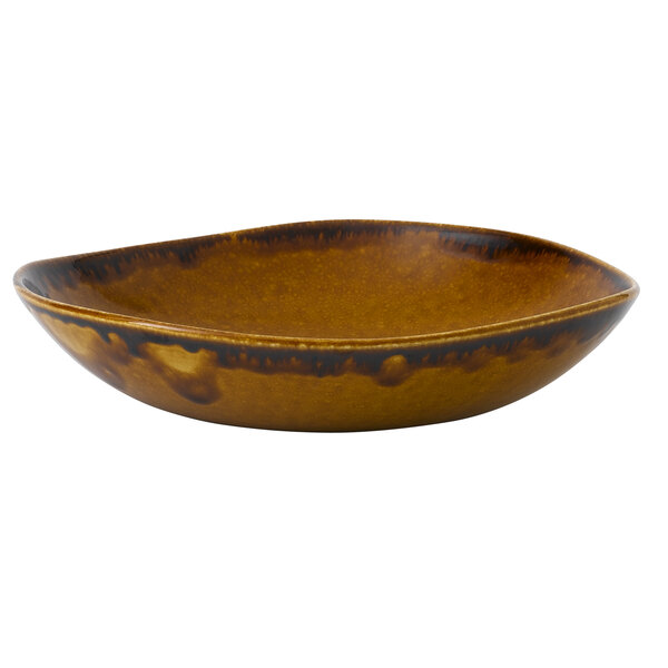 A brown Dudson Harvest china bowl with a brown rim.