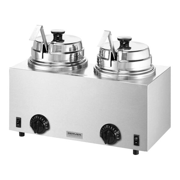 A Server Twin round topping warmer with two ladles.