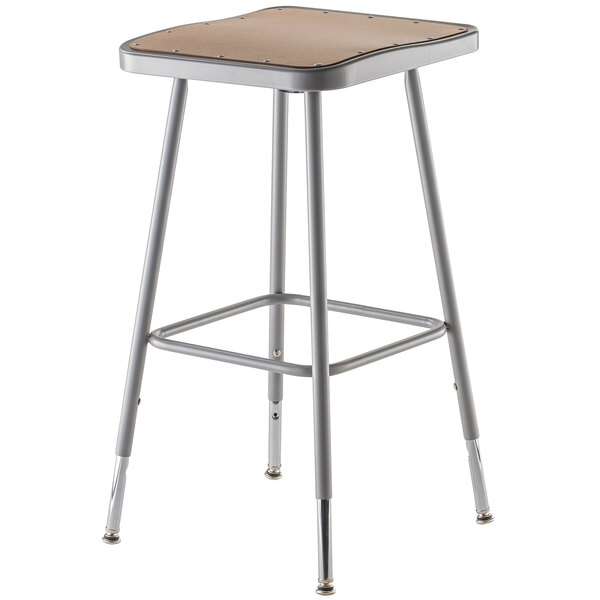 A National Public Seating hardboard square lab stool with a brown seat.