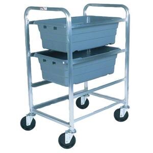 A grey metal cart with three Winholt stainless steel lugs.
