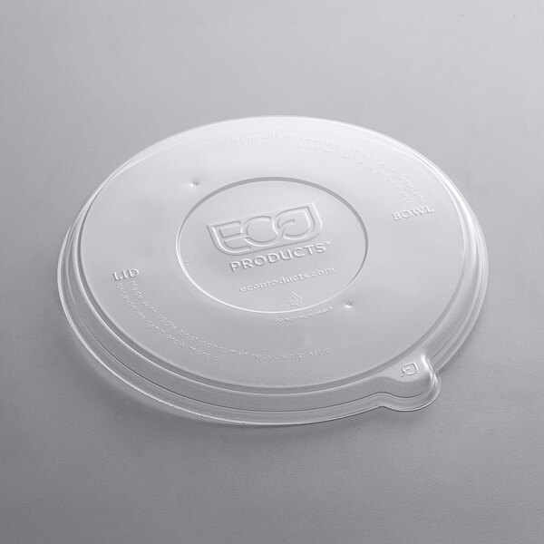 A white Eco-Products plastic lid with a logo on it.