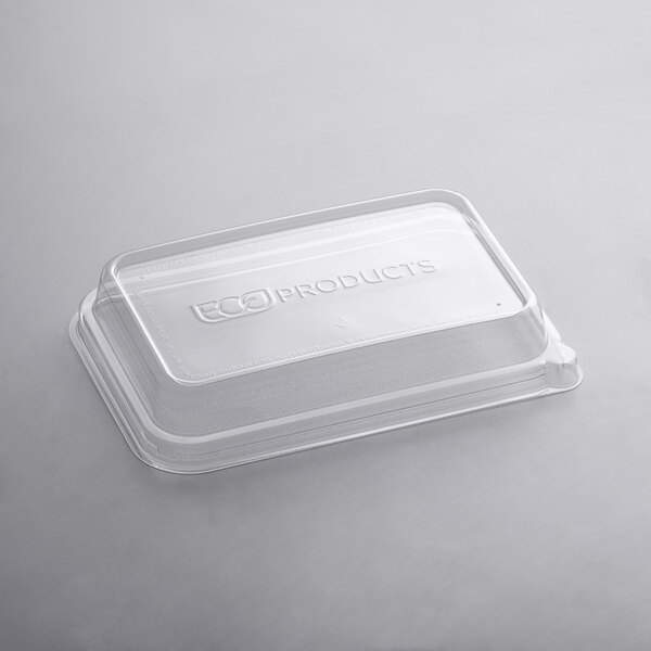 A rectangular plastic food container with a WorldView plastic lid.